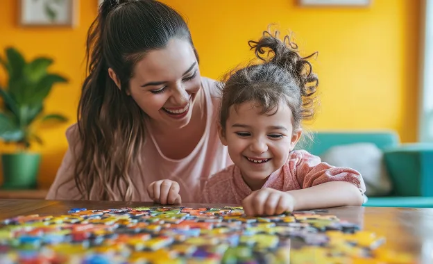 Child working on a learning activity at a therapy table